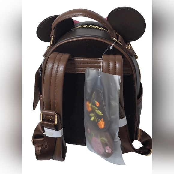 Disney Minnie Mouse Velvet Floral Interchangeable Ears Mini Backpack Wallet Set - Picture 3 of 6